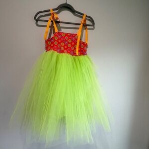 Moo Boos Tulle Tutu Dress Kids Size 6 Floral Neon Green Orange Fun Dressup Fairy